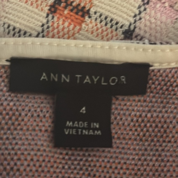 ANN TAYLOR Madras Plaid Puff Sleeve Flare Dress Orange Pink SZ 4 Work Party Mini - Picture 9 of 11